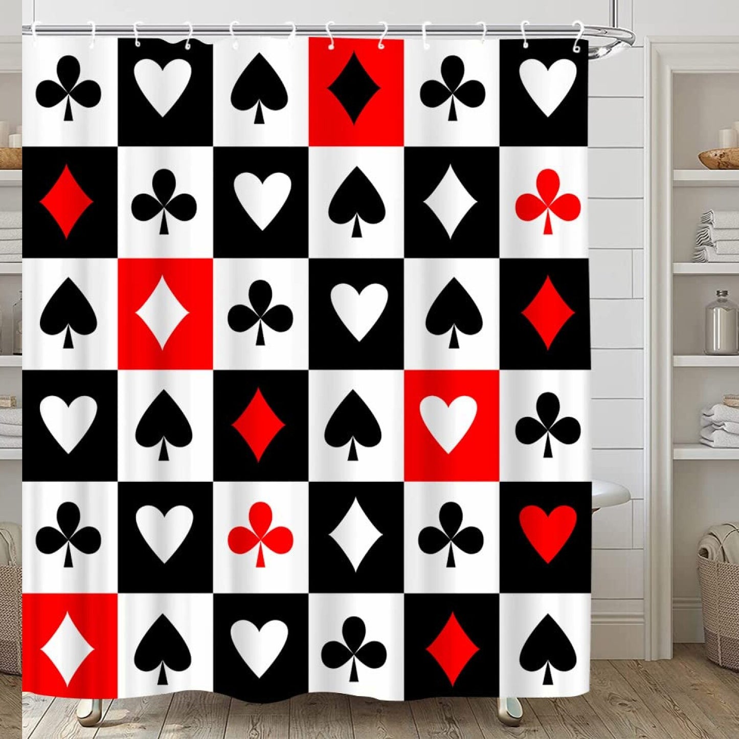 Red Black Grey Shower Curtain with Hooks
