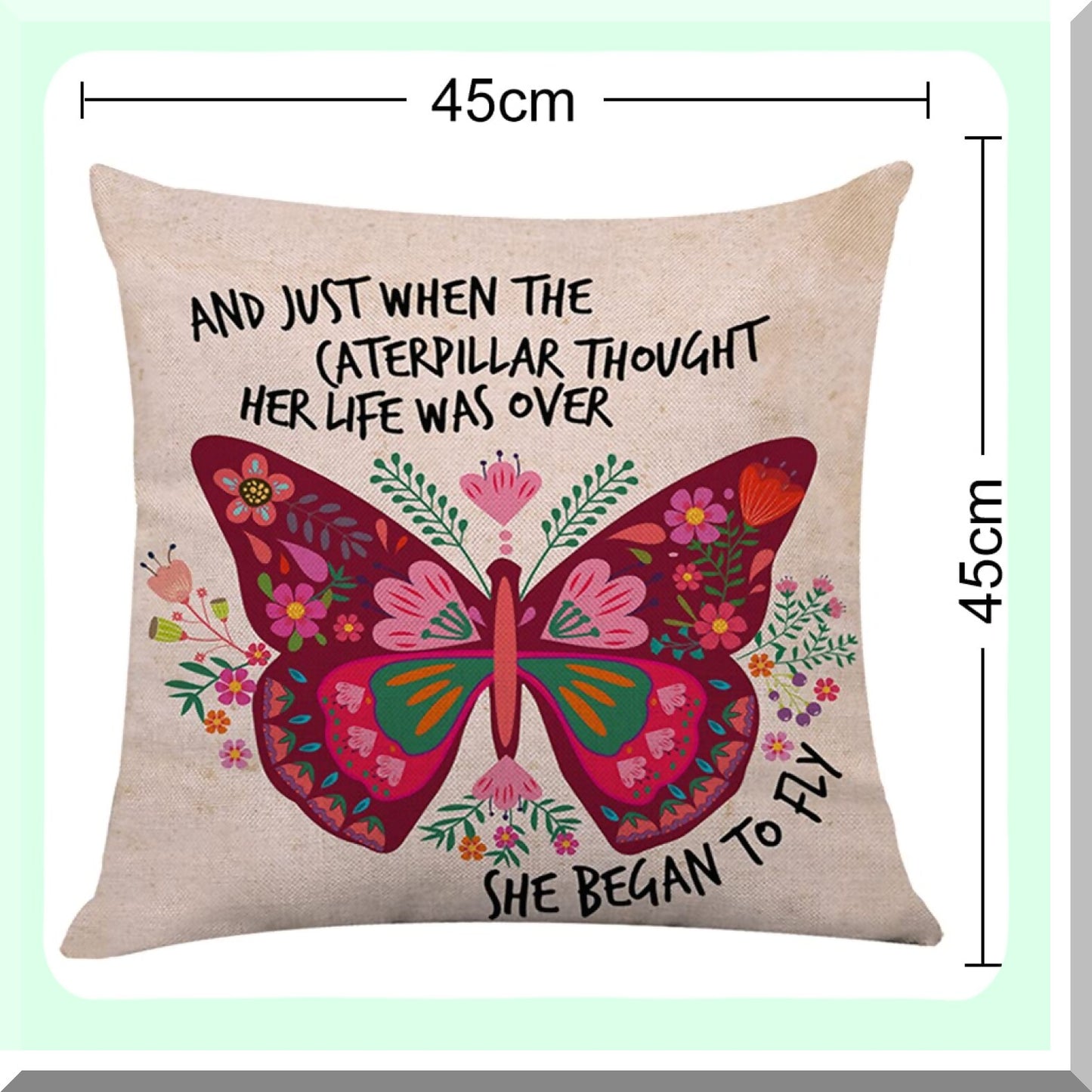 Butterfly Blooms Inspirational Pillow Covers - Set of 2 | Colorful Flowers Decorative Throw Pillow Cases for Girls & Women | Inspirational Gifts for Friends | It's OK Quote