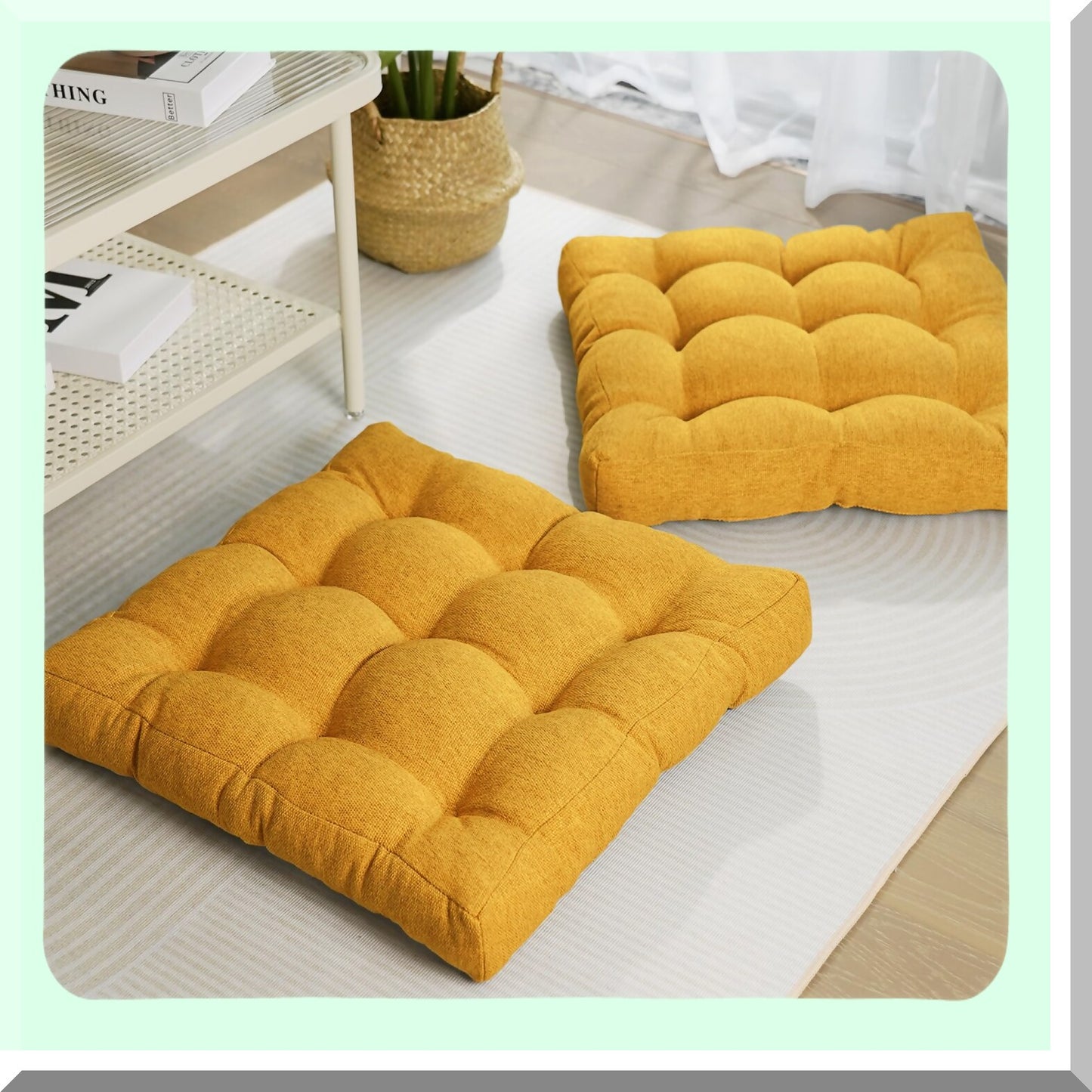 Gel Memory Foam Square Floor Pillow Set - Large Seating Cushions for Adults - 20x20x4 Inch - Yellow - Pack of 2 - Comfortable Sitting Pillows