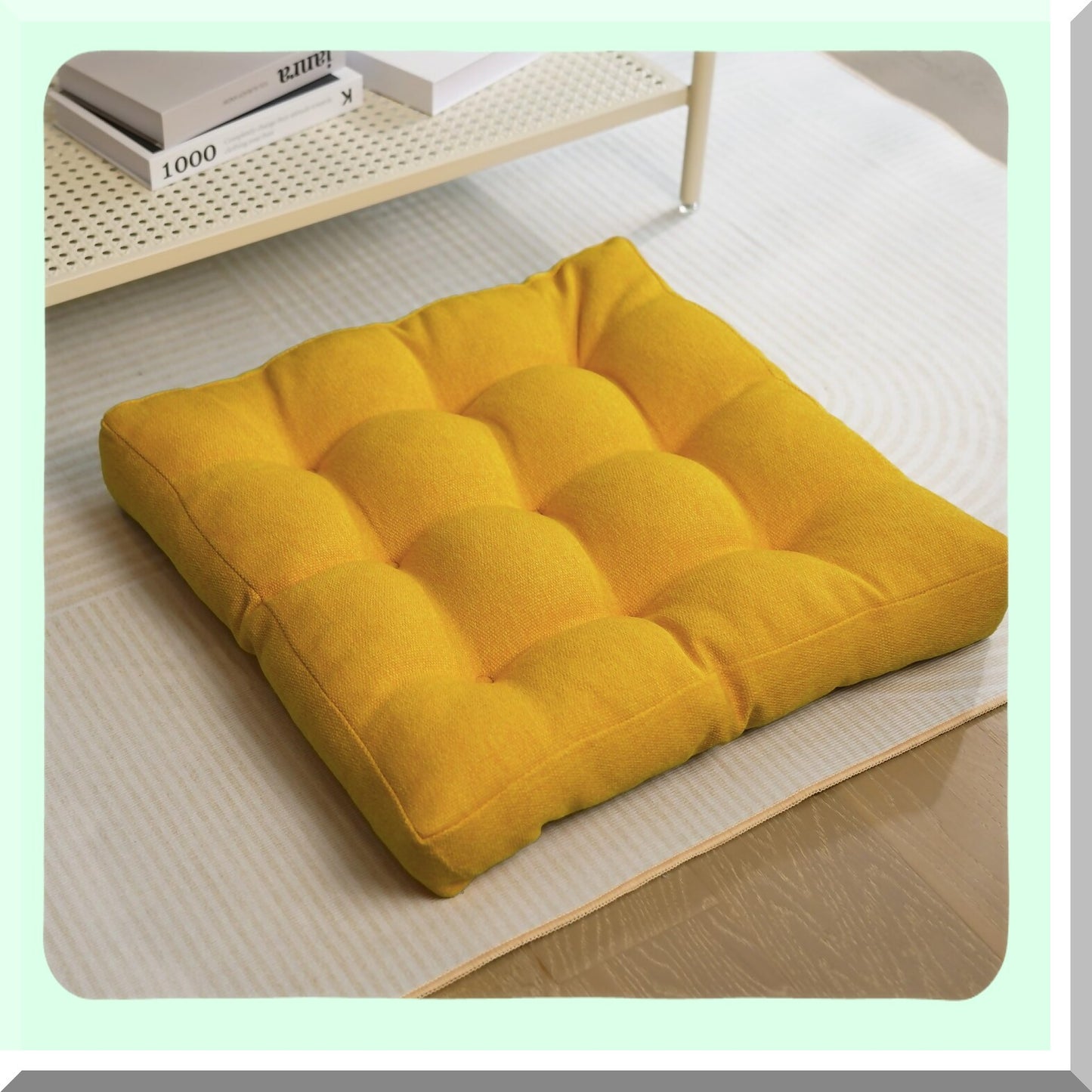 Gel Memory Foam Square Floor Pillow Set - Large Seating Cushions for Adults - 20x20x4 Inch - Yellow - Pack of 2 - Comfortable Sitting Pillows