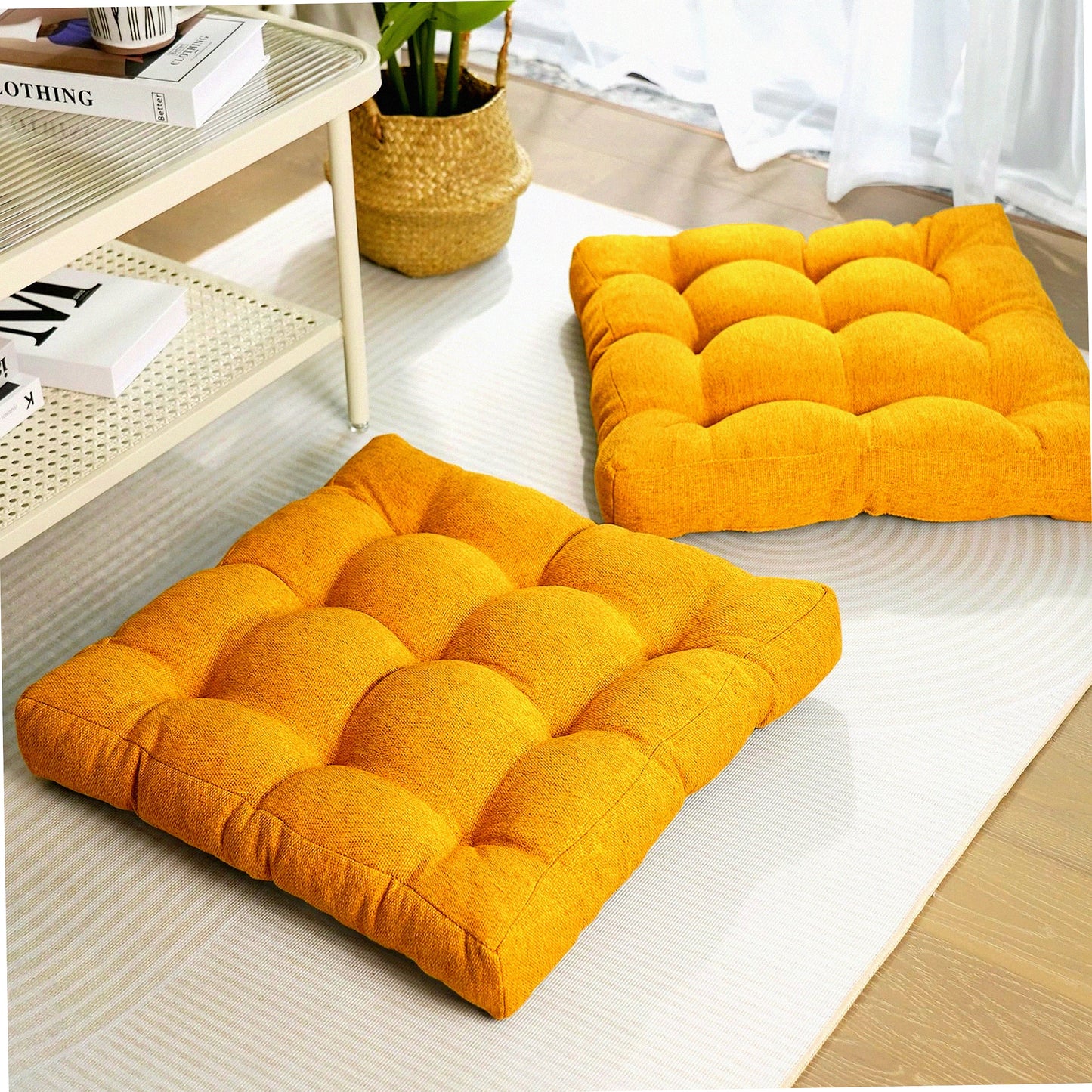 Gel Memory Foam Square Floor Pillow Set - Large Seating Cushions for Adults - 20x20x4 Inch - Yellow - Pack of 2 - Comfortable Sitting Pillows