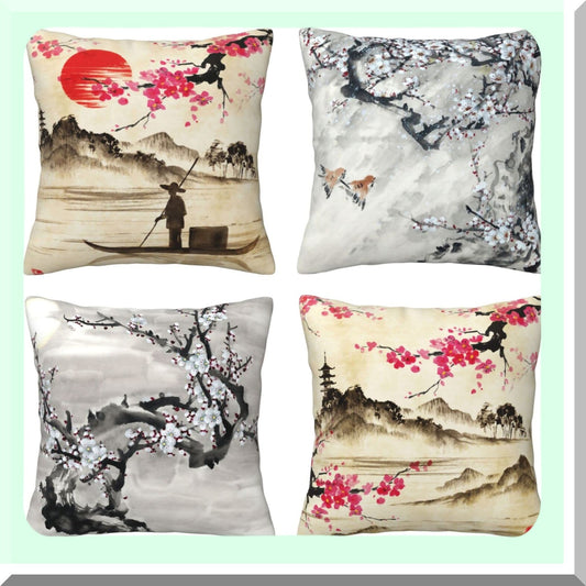Watercolor Blossom Pillow Covers Set of 4 for Living Room and Bedroom