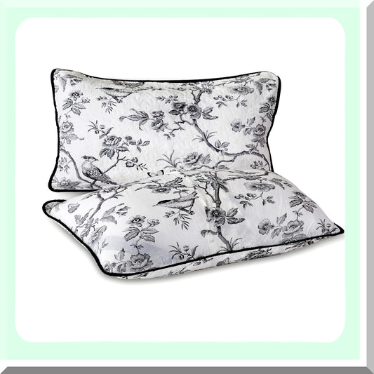 Set of 2 quilted black bird cotton pillow shams 12x24