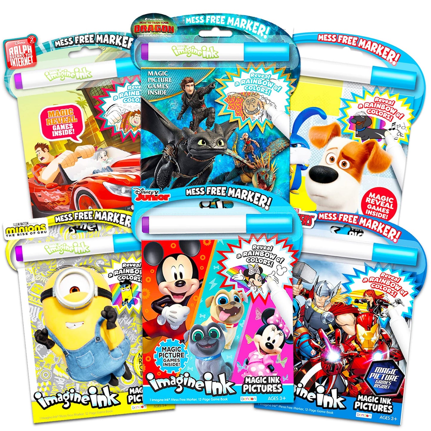 Assorted No Mess Coloring Books for Boys with Stickers