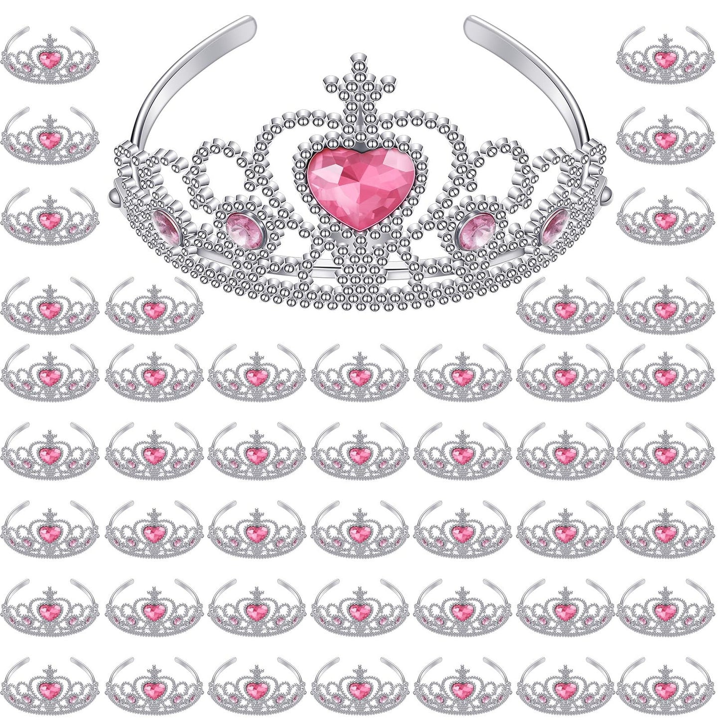 Tiara Crown Party Pack - 48-Piece Princess Crown Set for Girls & Women - Pink Plastic Dress-Up Crowns for Xmas & Birthday Parties - Gift Favor