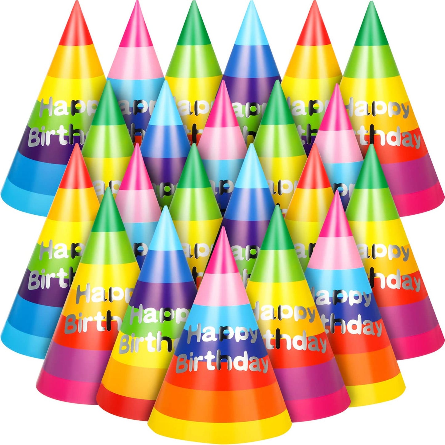 Rainbow Cone Party Hats - Colorful Paper Art Caps for Kids & Adults - 100 Piece Birthday Party Supplies - Fun Celebration Headwear