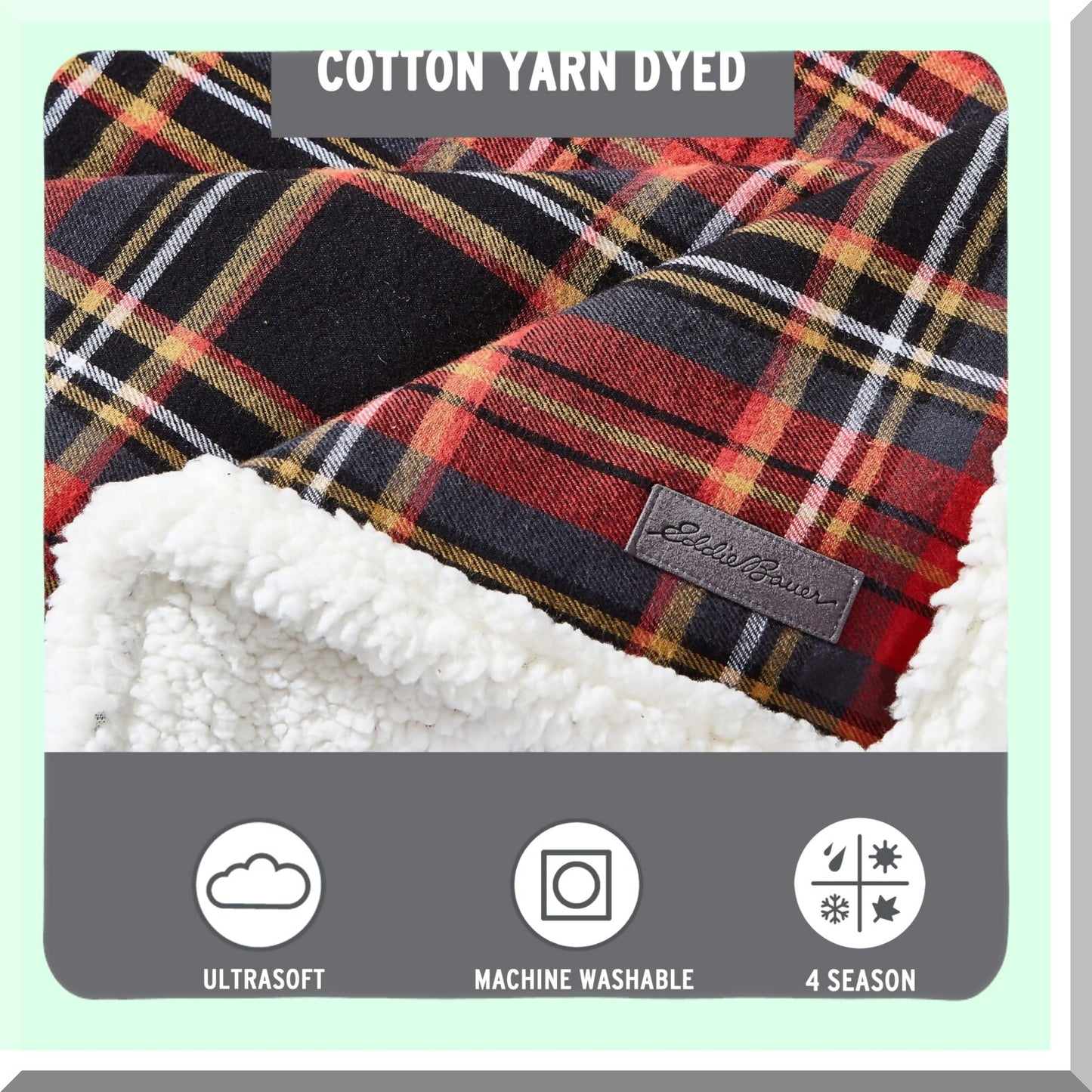 CozyMount Reversible Sherpa Throw Blanket - All Season Cotton Flannel Tartan Red Home Decor