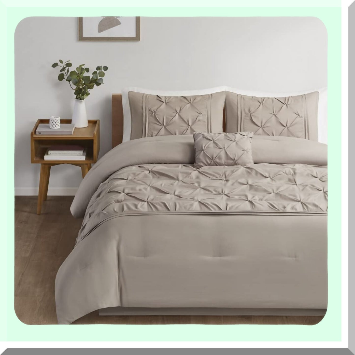 DiamondLux All Season Comforter Set - Silk Taupe 5 Piece Bedding Ensemble with Matching Bed Skirt & Decorative Pillows. Luxurious Diamond Tufting for Ultimate Comfort.