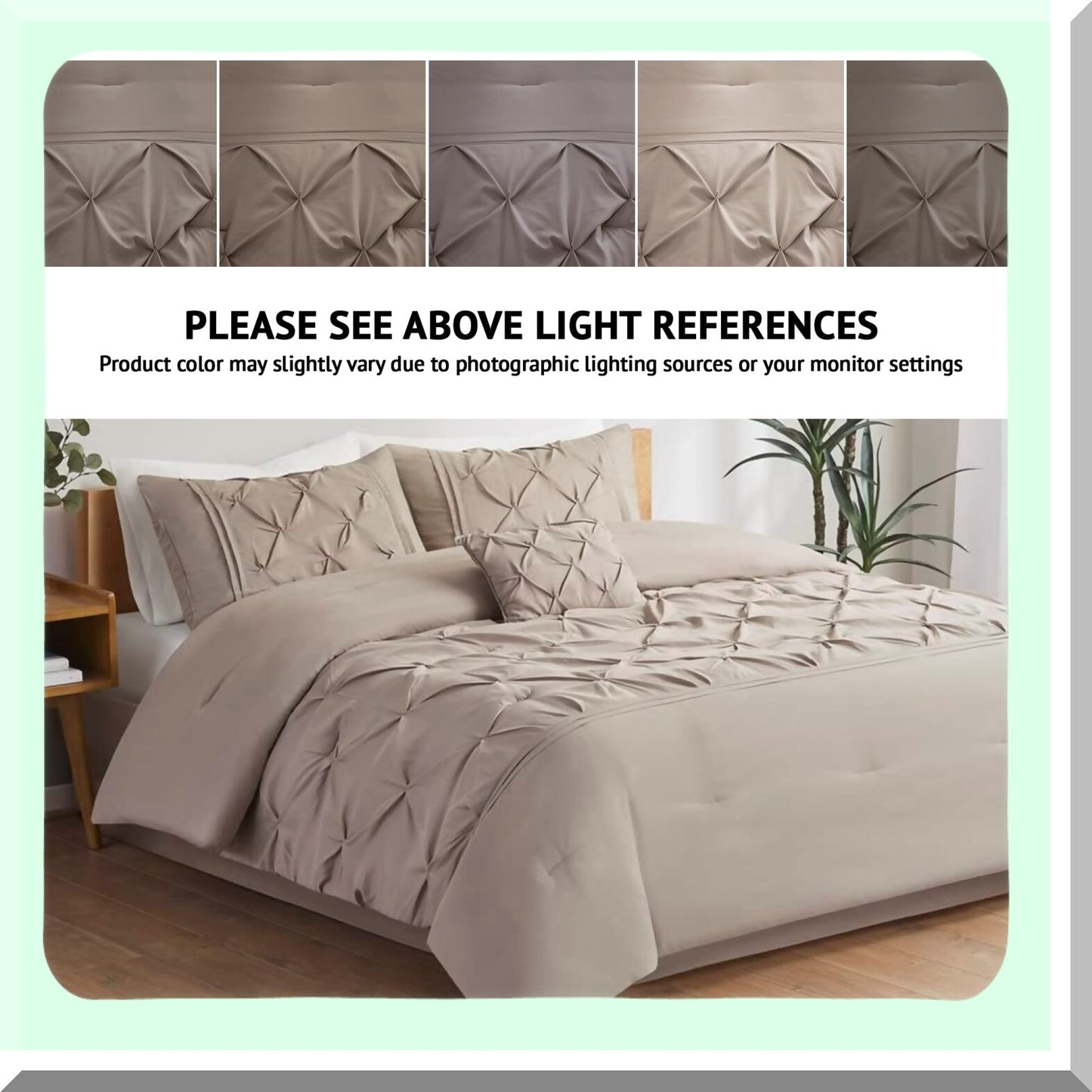 DiamondLux All Season Comforter Set - Silk Taupe 5 Piece Bedding Ensemble with Matching Bed Skirt & Decorative Pillows. Luxurious Diamond Tufting for Ultimate Comfort.