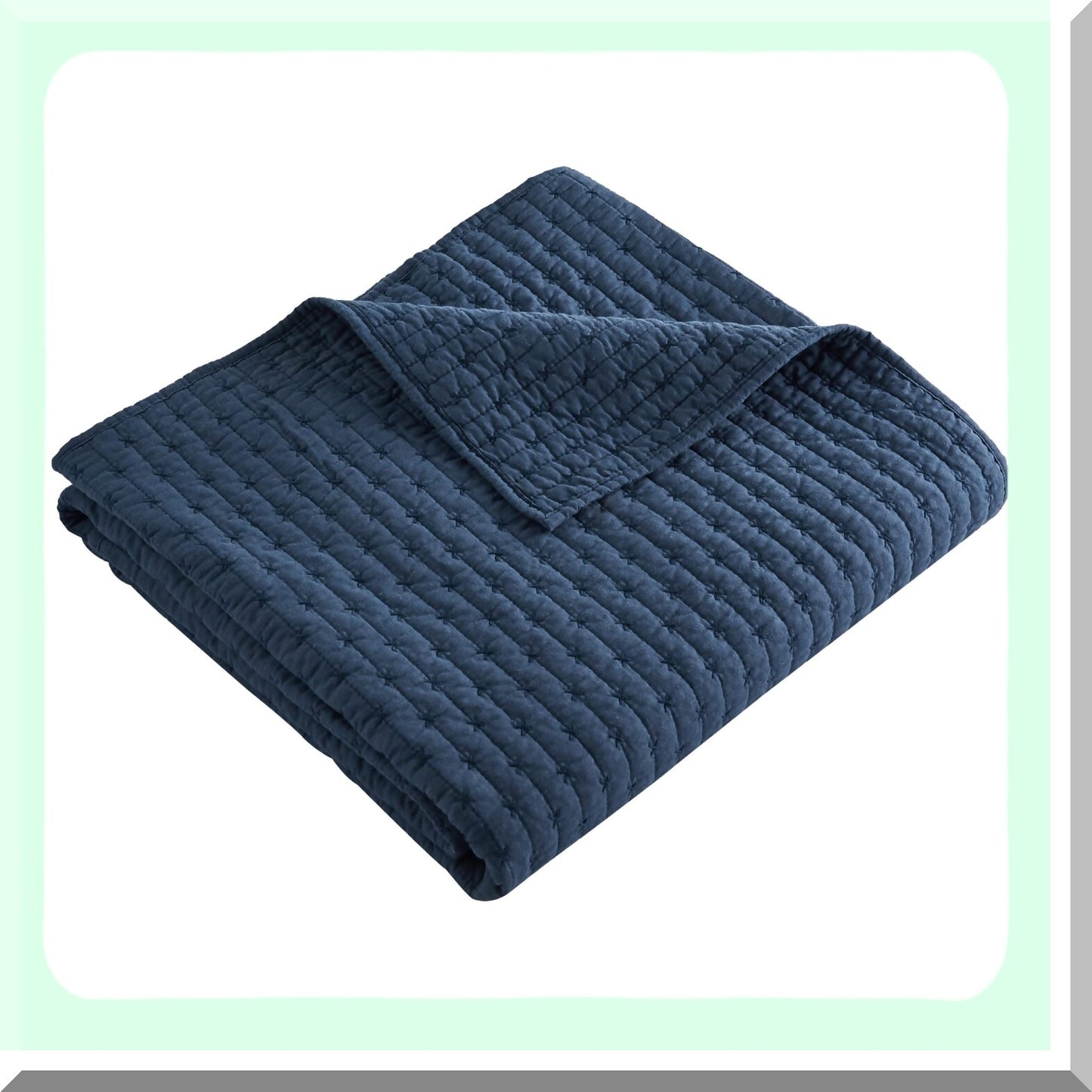 Navy Bliss Reversible Cotton Quilted Throw - 50x60in, Cross Stitch Design