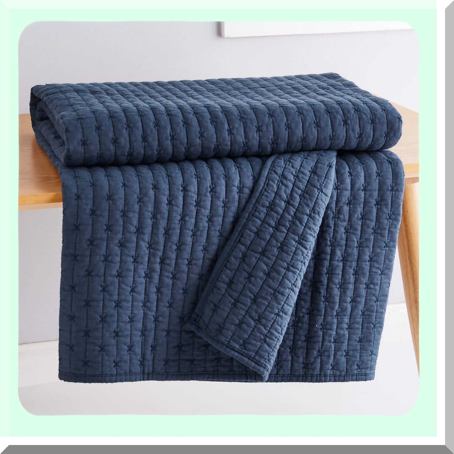 Navy Bliss Reversible Cotton Quilted Throw - 50x60in, Cross Stitch Design