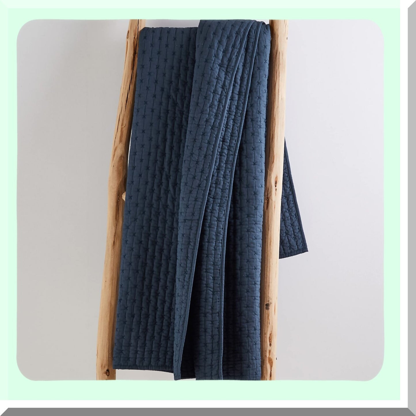 Navy Bliss Reversible Cotton Quilted Throw - 50x60in, Cross Stitch Design