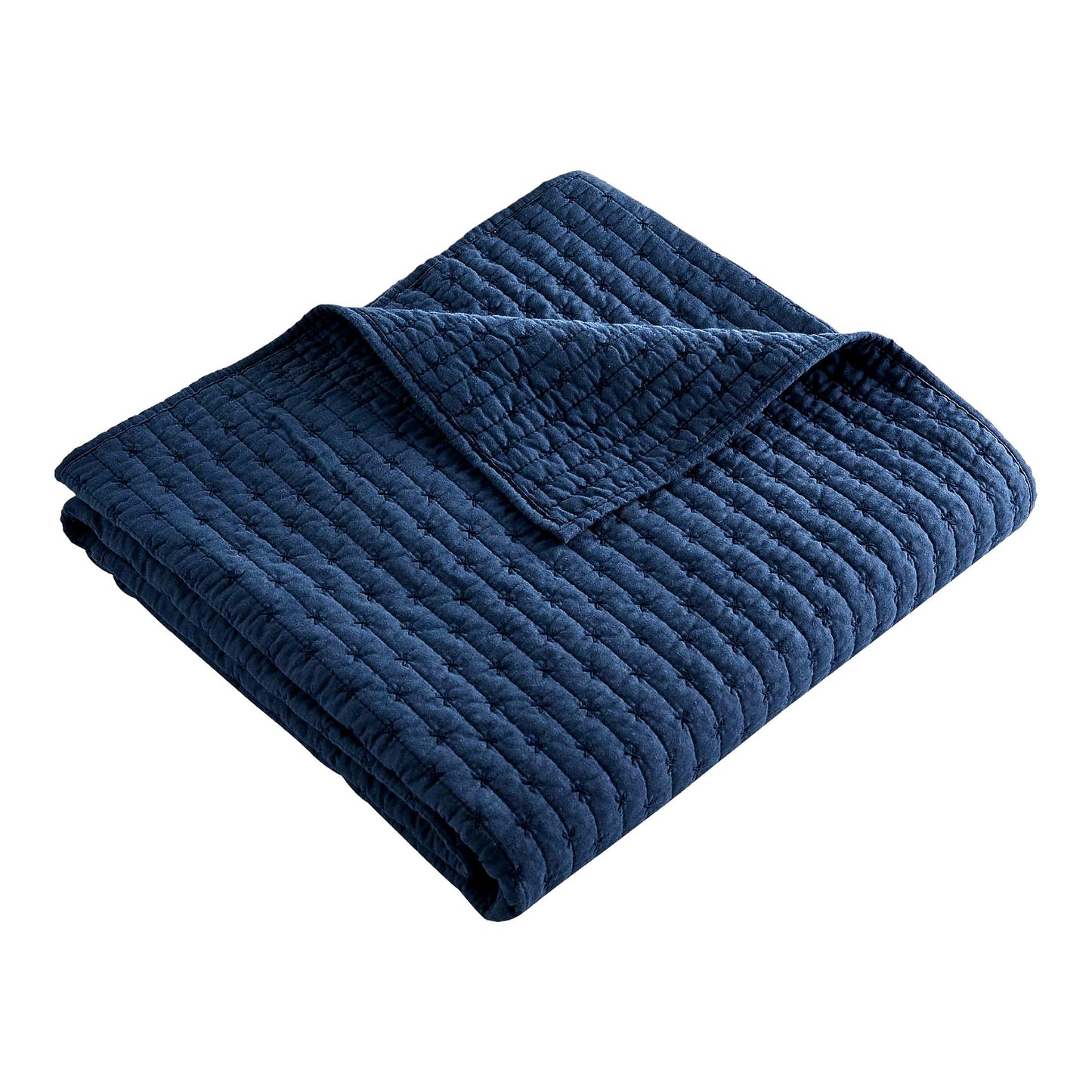 Navy Bliss Reversible Cotton Quilted Throw - 50x60in, Cross Stitch Design