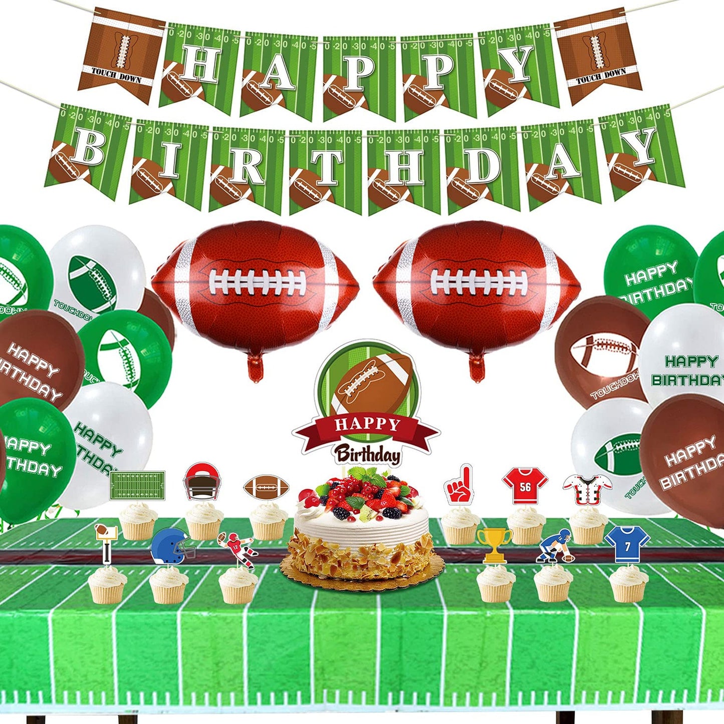Football Party Supplies with Balloons, Banner, Cake Topper