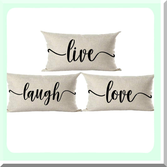 Live Laugh Love Pillow Cover Set of 3 for Home Living Room Bed Sofa Car