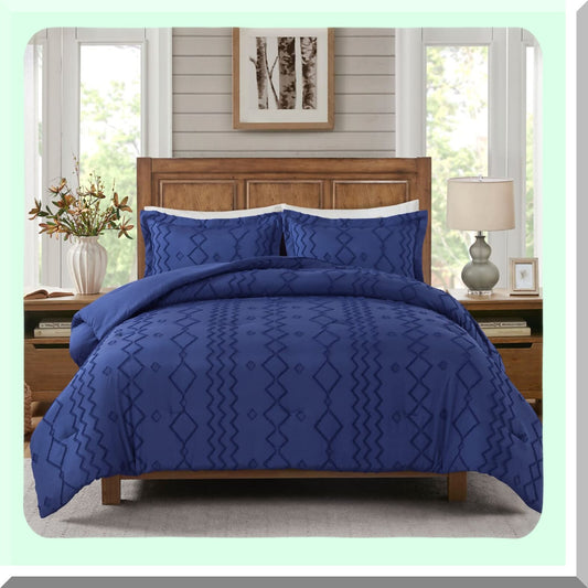 Navy Jacquard Comforter Set Queen Size 3 Pieces