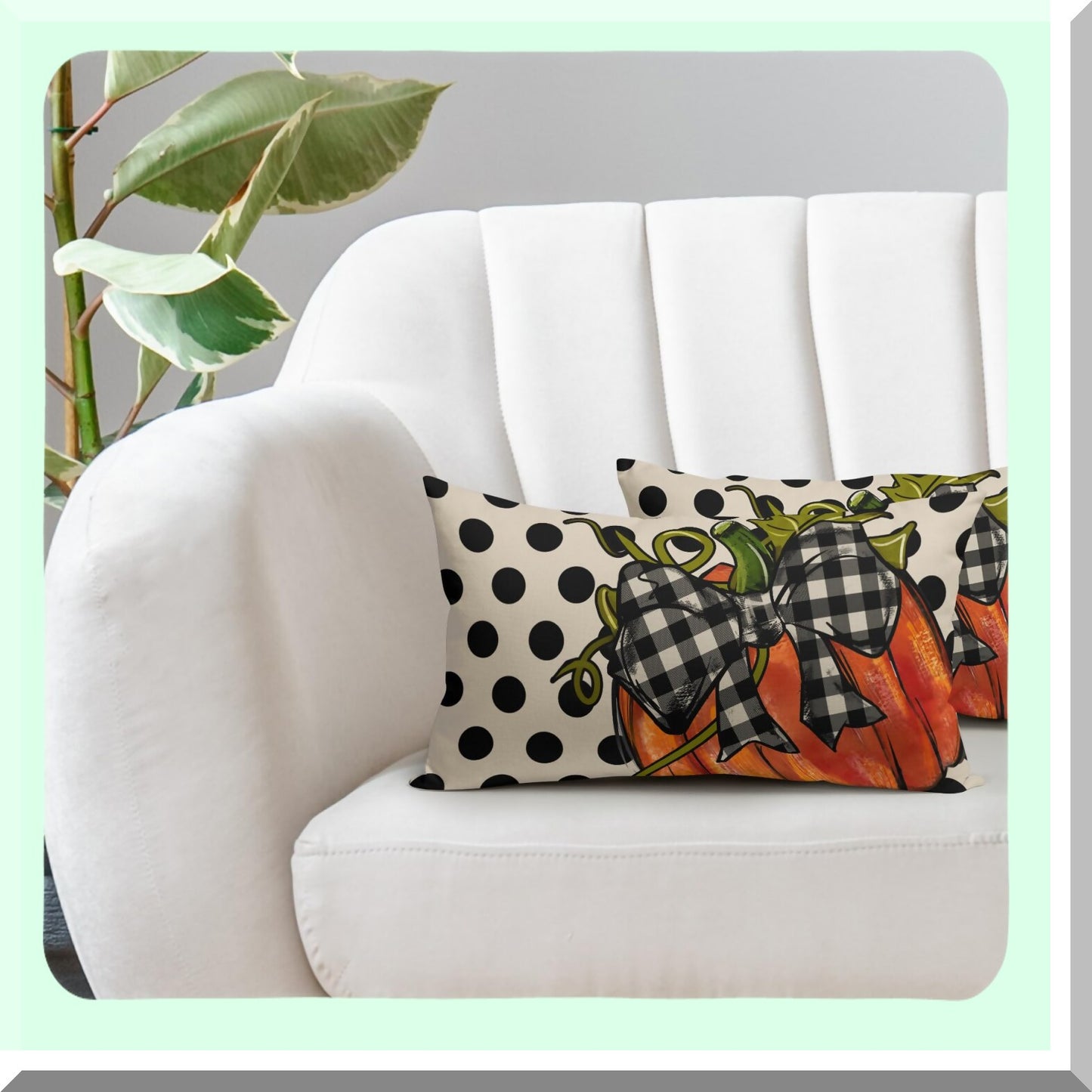 Autumn Harvest Lumbar Pillow Covers - Set of 2 Thanksgiving Orange Pumpkin Throw Pillows - Outdoor Black White Polka Dot Decorative Linen Cushion Covers for Couch Sofa - Rustic Fall Decor
