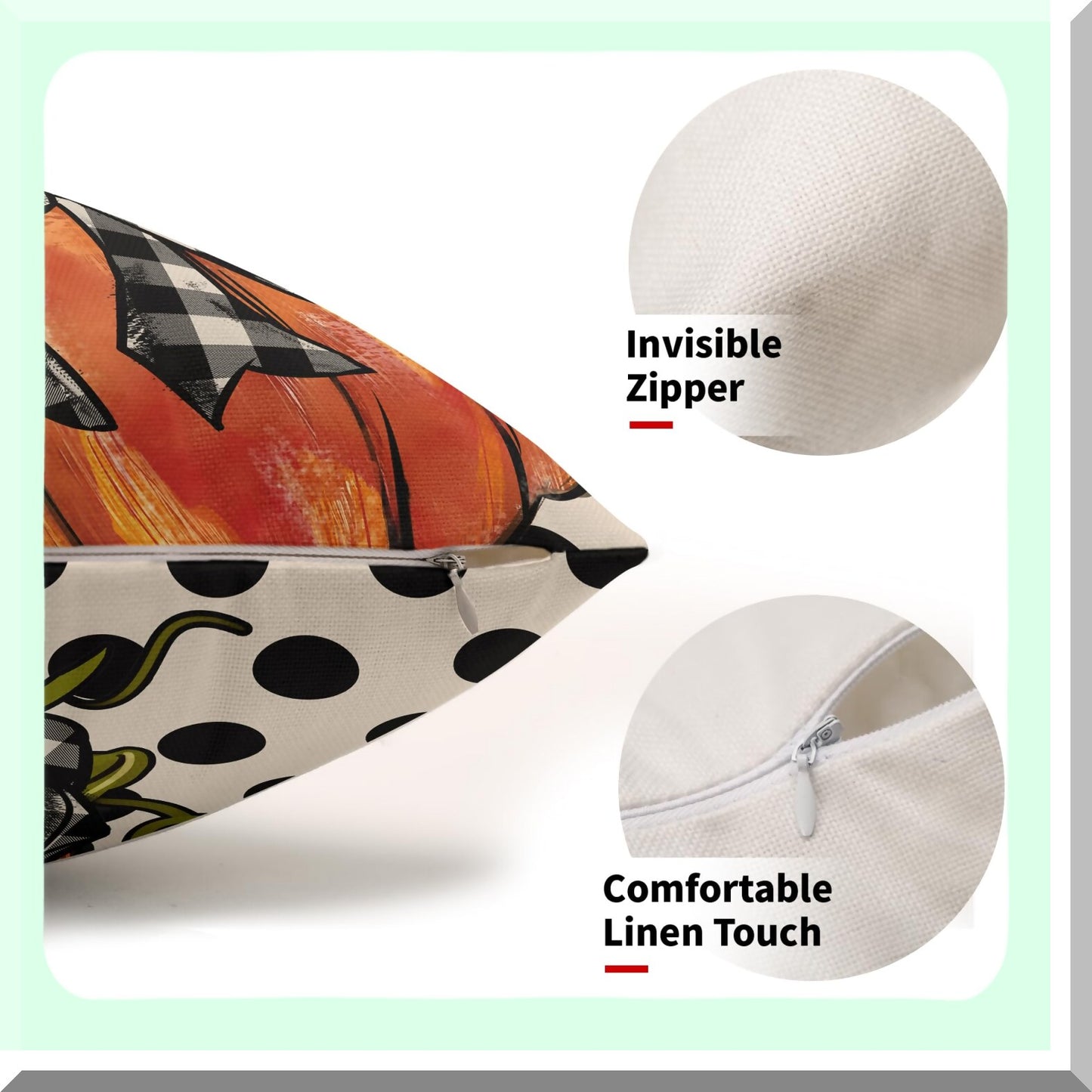 Autumn Harvest Lumbar Pillow Covers - Set of 2 Thanksgiving Orange Pumpkin Throw Pillows - Outdoor Black White Polka Dot Decorative Linen Cushion Covers for Couch Sofa - Rustic Fall Decor