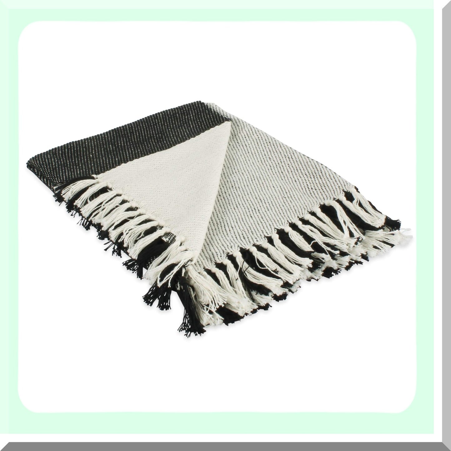 CozyGrid Cotton Woven Throw Blanket, 50x60 with 3" Fringe, Black and White"