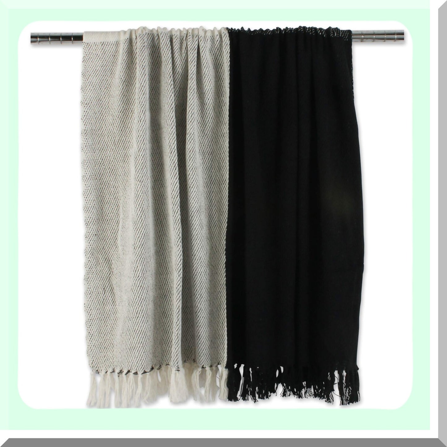 CozyGrid Cotton Woven Throw Blanket, 50x60 with 3" Fringe, Black and White"