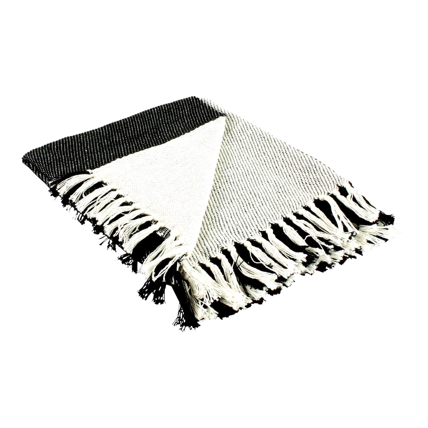 CozyGrid Cotton Woven Throw Blanket, 50x60 with 3" Fringe, Black and White"