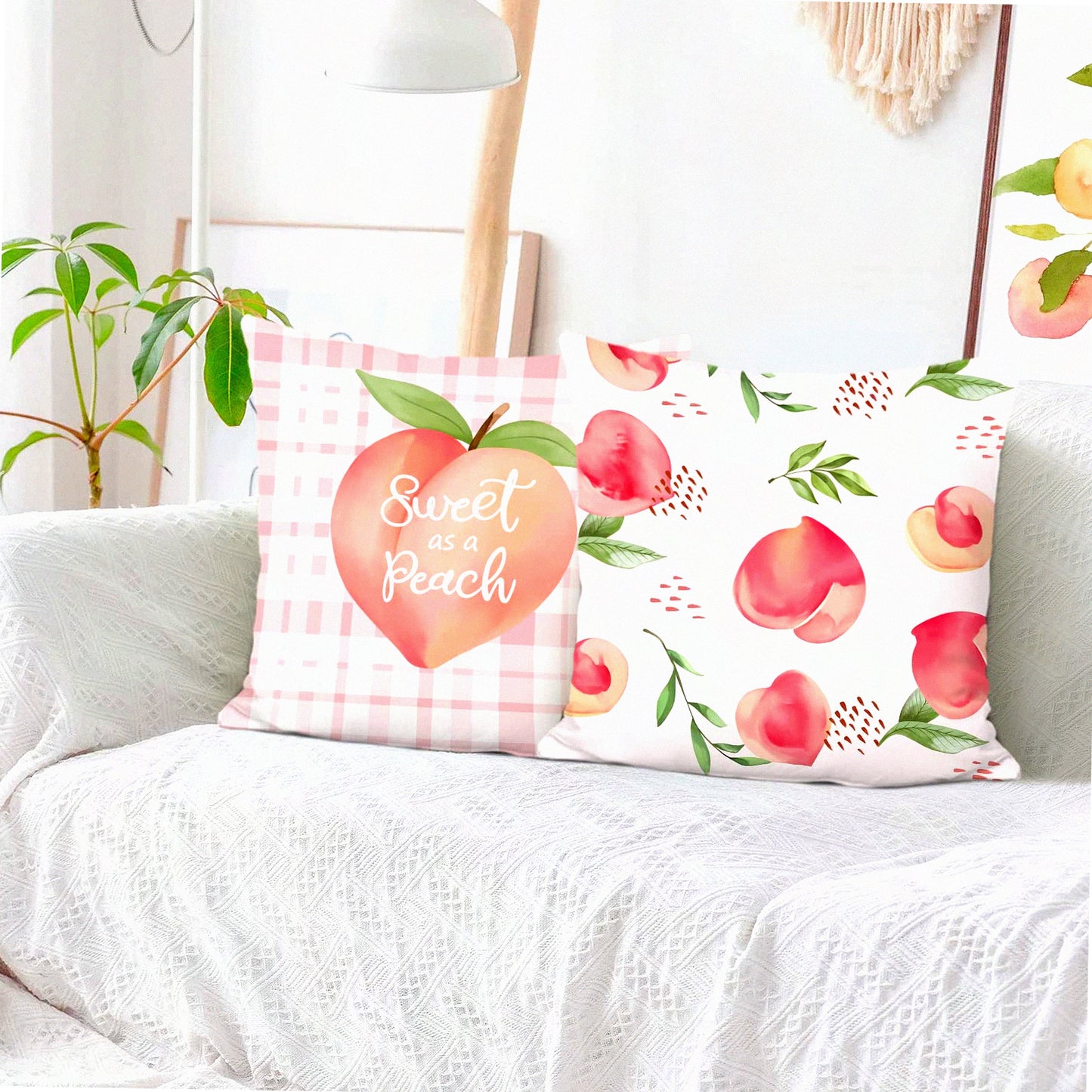 Peachy Summer Velvet Pillow Covers - Set of 2 | 18x18 Decorative Cushion Cases for Outdoor Sofa & Home Decor | Soft Pink Peach Theme