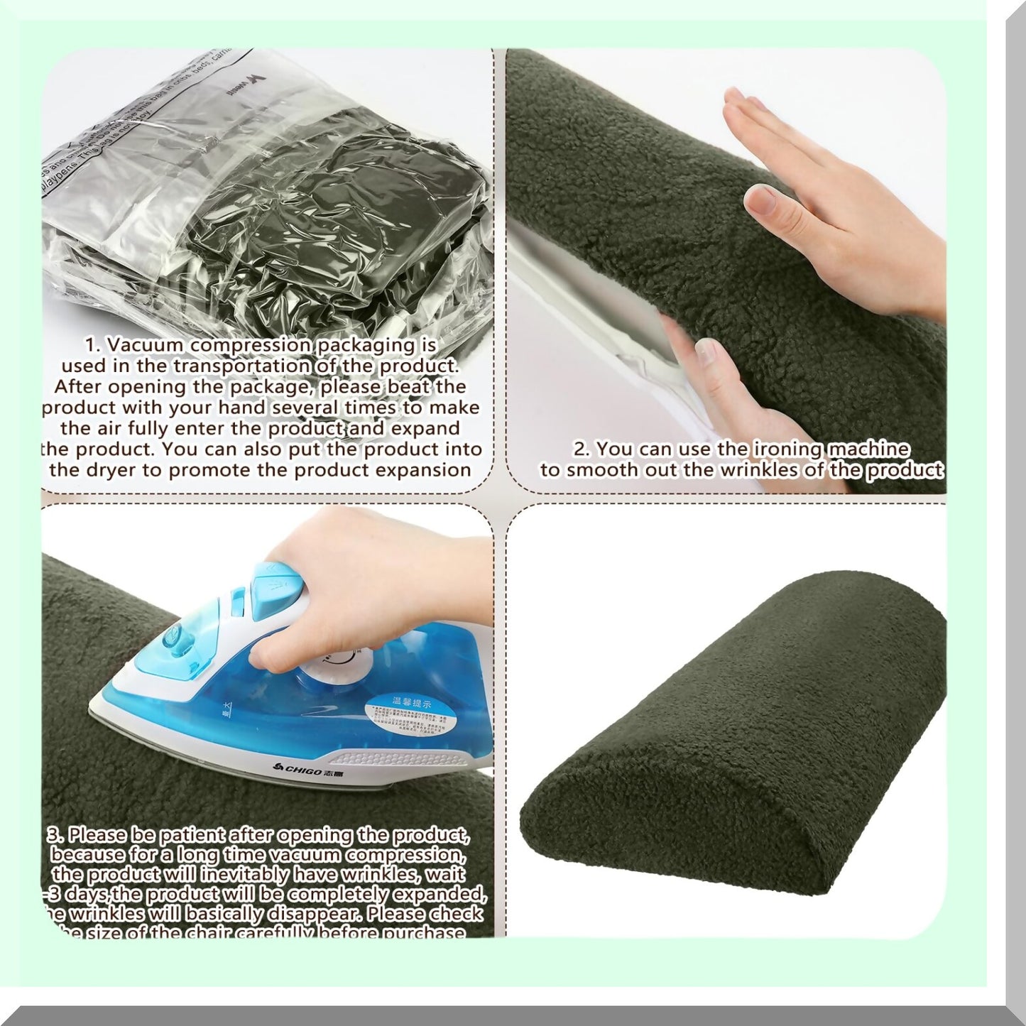 SleepWell Leg Support Pillow - Sherpa Covered Foam Bolster for Sleeping, Half Moon Foot Rest Cushion for Bed Chair Sofa, Back Lumbar Support, Multi Purpose Recliner, 23 x 10 x 4 Army Green