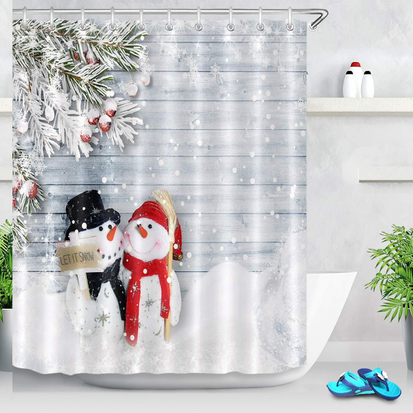 Merry Snowman Kids Shower Curtain 60x72 Waterproof Polyester