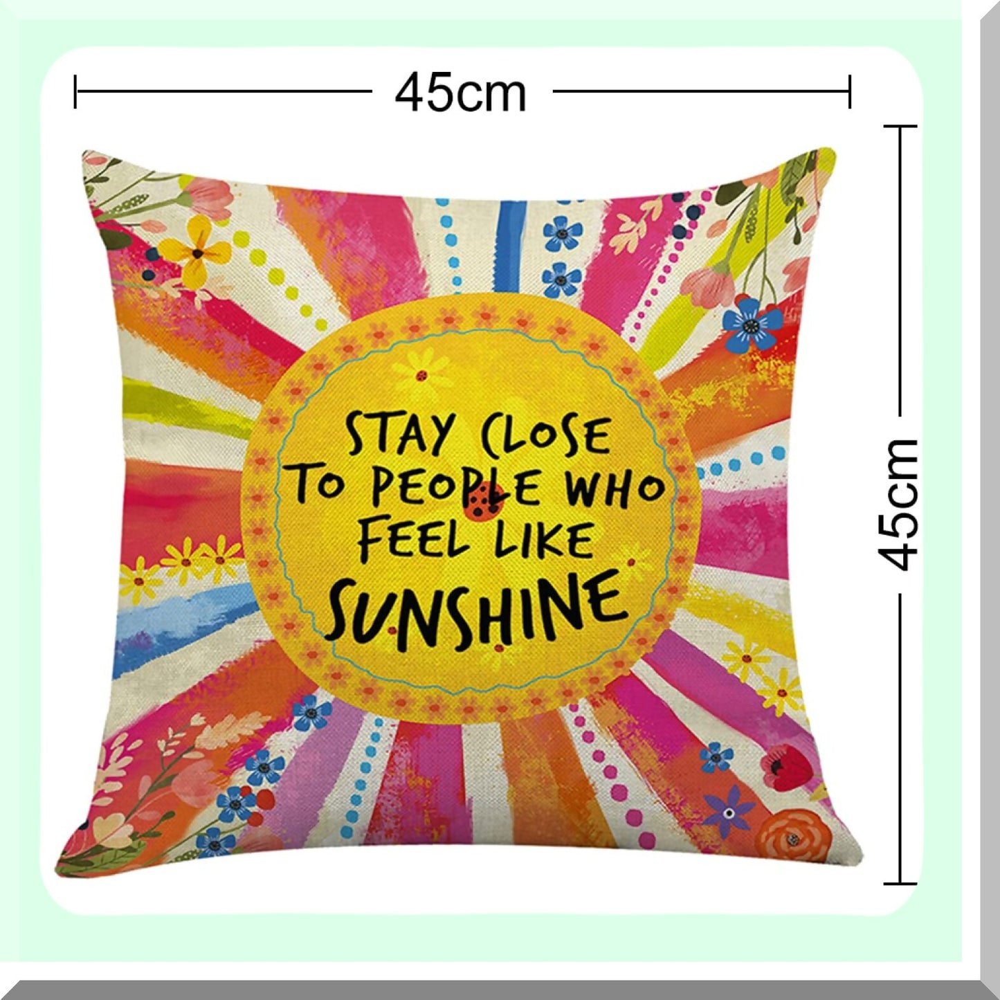 Sunshine Quotes Decorative Pillow Covers - Inspirational Gifts for Girls & Women - Colorful Cushion Cases for Sofa, Couch, Bed - Set of 2 - 18" x 18"