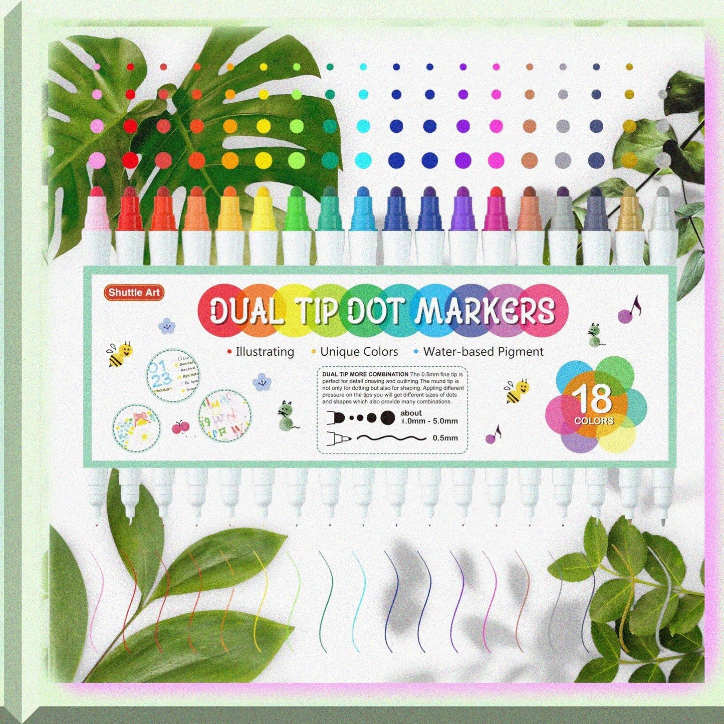 18 Colors Dual Tip Dot Marker Pens
