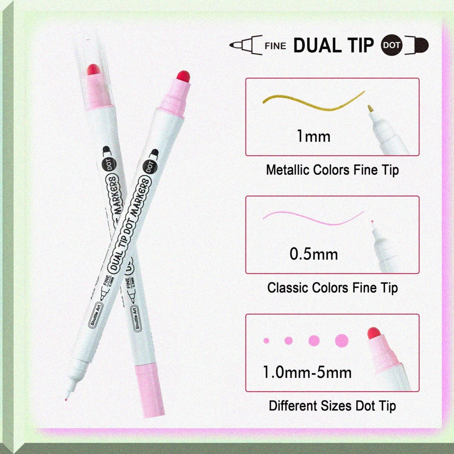 18 Colors Dual Tip Dot Marker Pens
