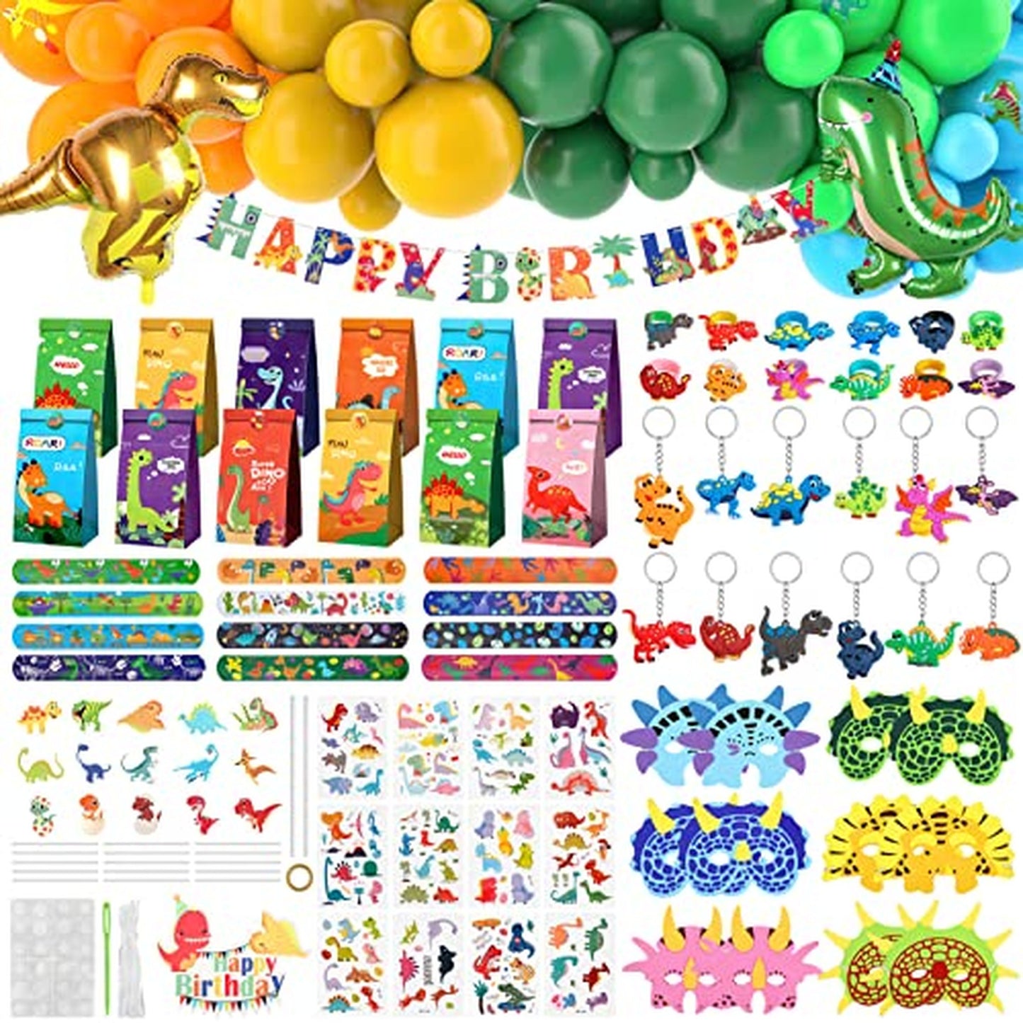 DinoBash Party Pack - 133 PCS Dino Birthday Decorations & Favors for Kids! Includes Themed Bags, Balloons, and Banner for Boys & Girls!