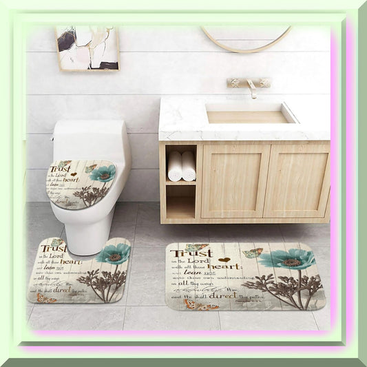 Teal Tulip Bath Rug Set, 3 Pieces, 17x29 Inches