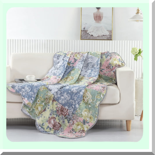 Emma's Cozy Patchwork Floral Quilted Throw - 60x50 Inch, Gray
