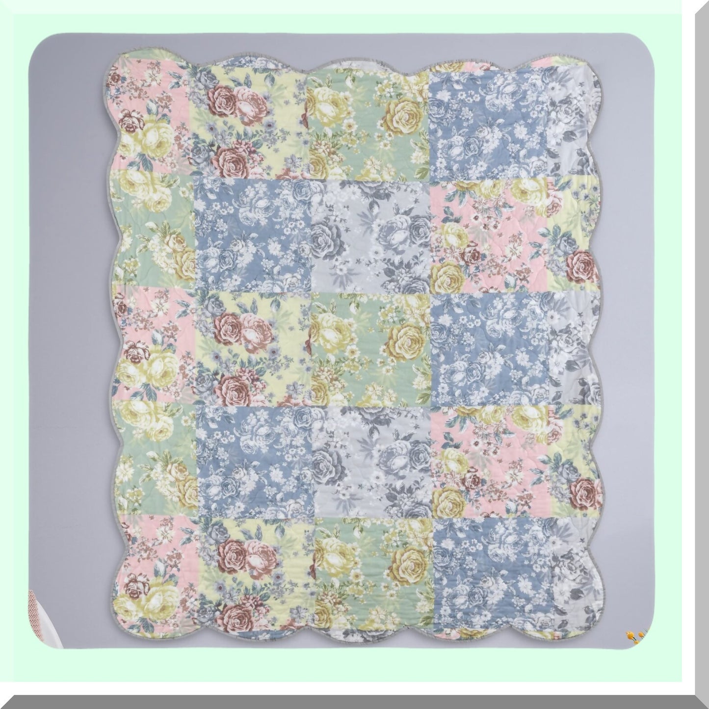 Emma's Cozy Patchwork Floral Quilted Throw - 60x50 Inch, Gray