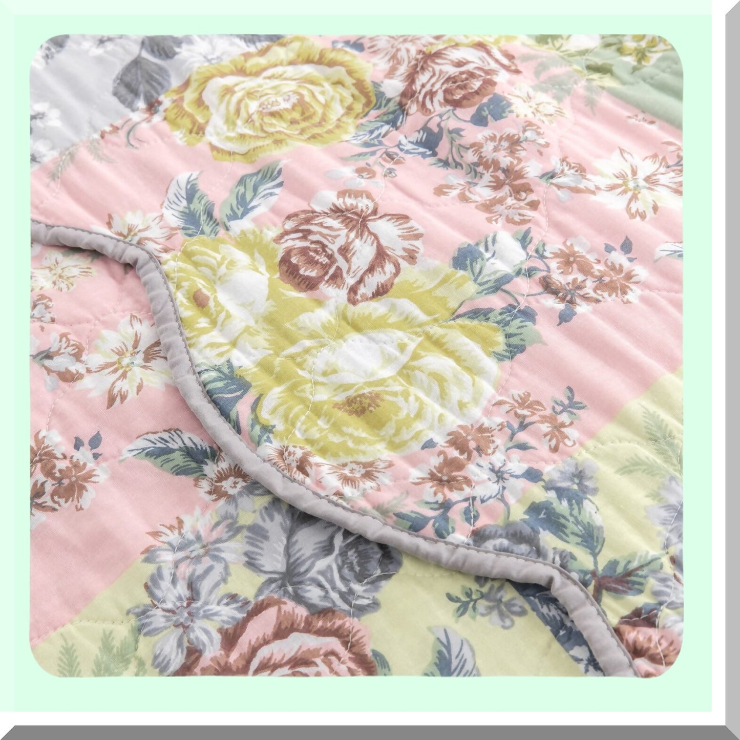 Emma's Cozy Patchwork Floral Quilted Throw - 60x50 Inch, Gray