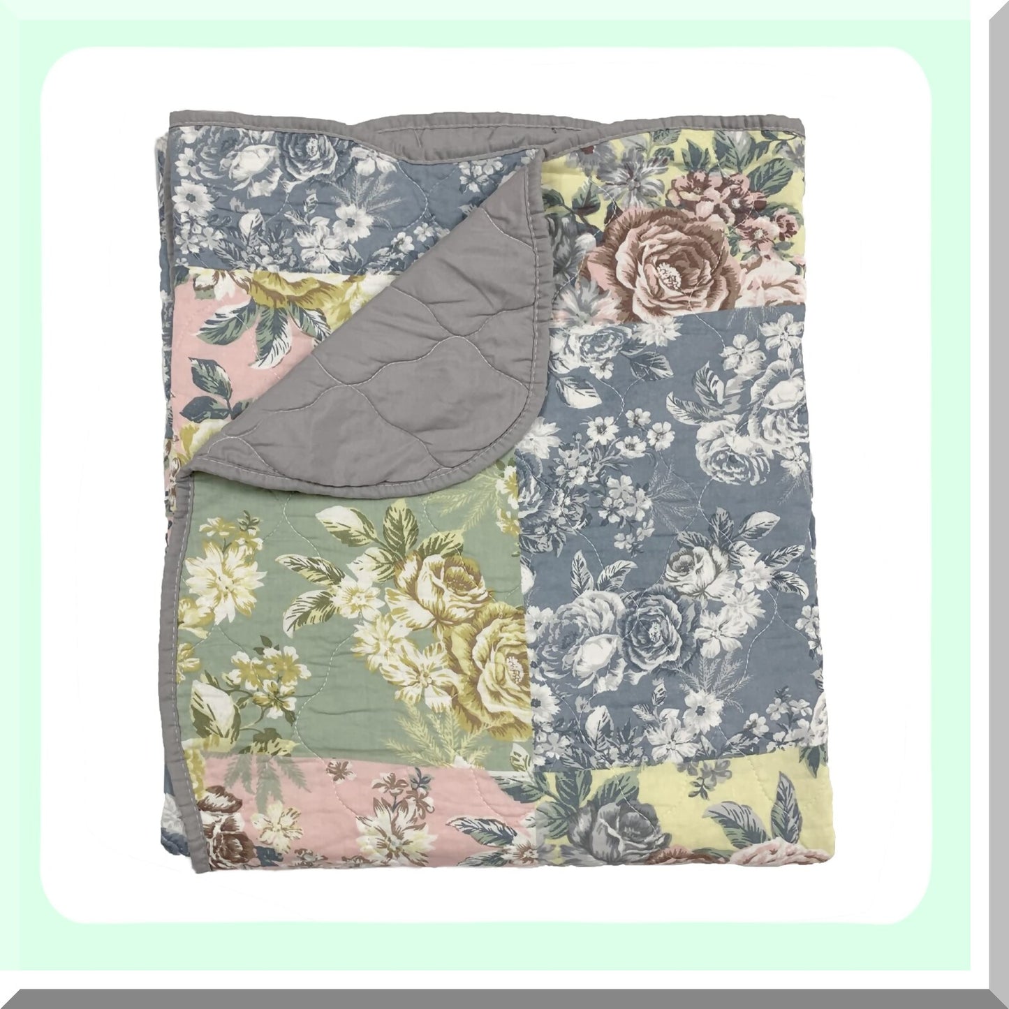 Emma's Cozy Patchwork Floral Quilted Throw - 60x50 Inch, Gray