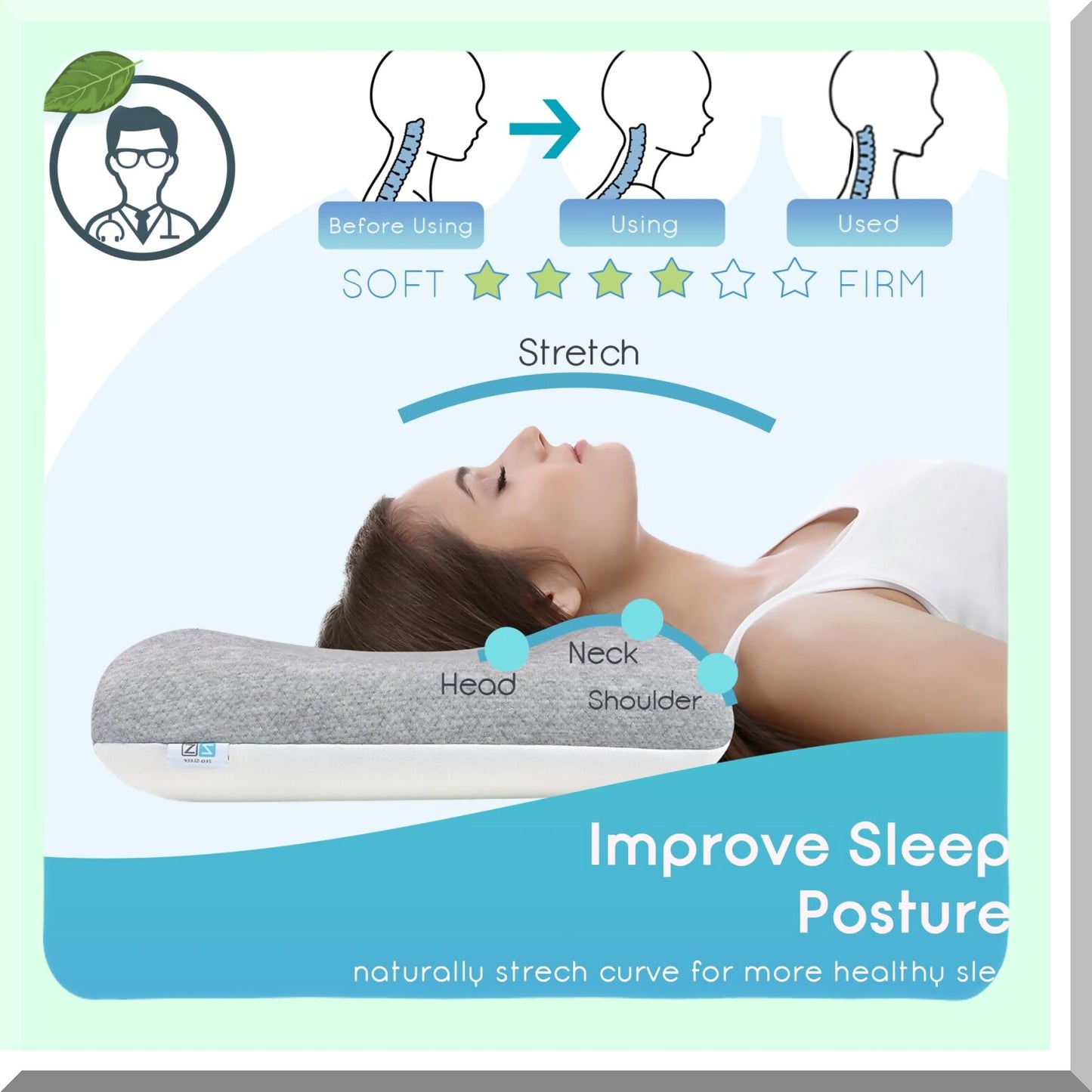 OrthoSleep Memory Foam Contour Pillow - Firm Support for Neck Pain Relief, Ergonomic Design for Side, Back, and Stomach Sleepers, Reversible Bed Pillow