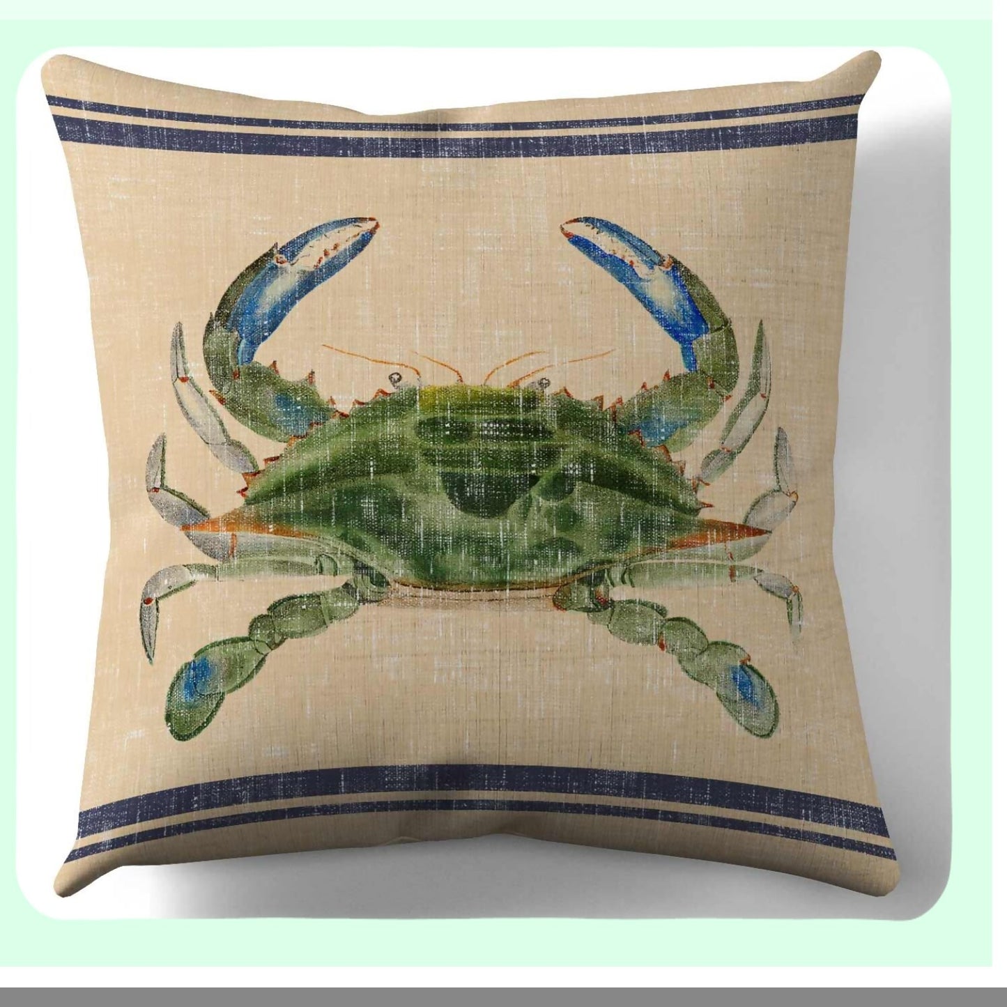 Rustic Crab Farmhouse Pillow Cover - Vintage Style Decorative Throw Pillow - 18x18 Inches - Coastal Home Decor - Cover Only