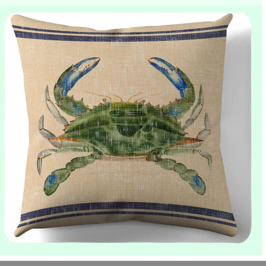 Rustic Crab Farmhouse Pillow Cover - Vintage Style Decorative Throw Pillow - 18x18 Inches - Coastal Home Decor - Cover Only