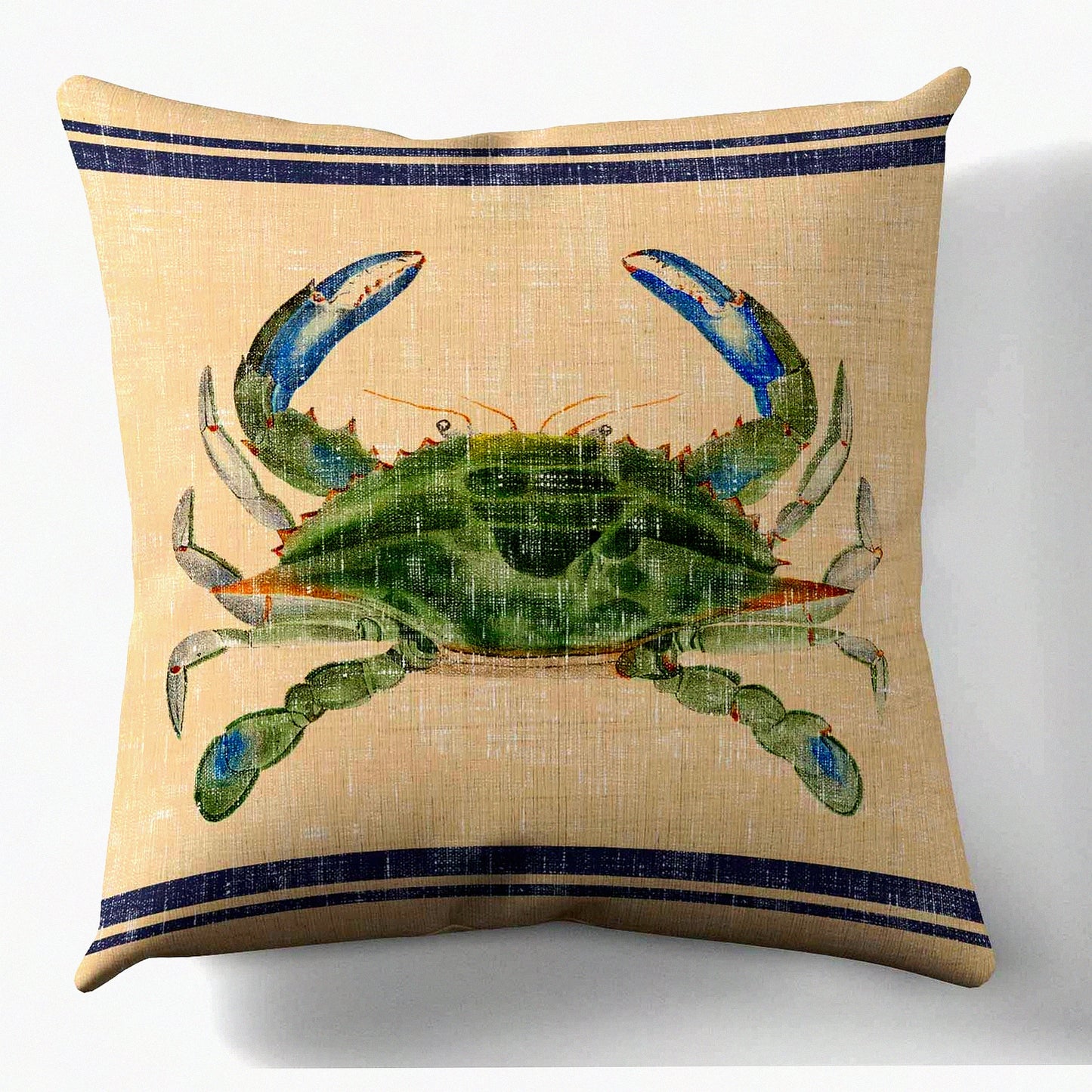Rustic Crab Farmhouse Pillow Cover - Vintage Style Decorative Throw Pillow - 18x18 Inches - Coastal Home Decor - Cover Only