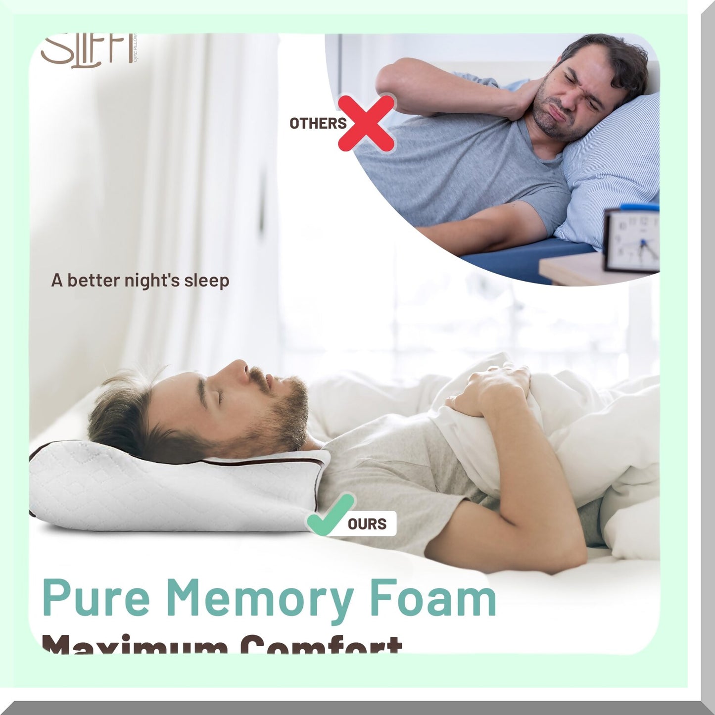 OrthoContour Memory Foam Neck Pillow - Pain Relief for Side Sleepers & Stomach Sleeping - Best Orthopedic Support for Neck & Shoulder
