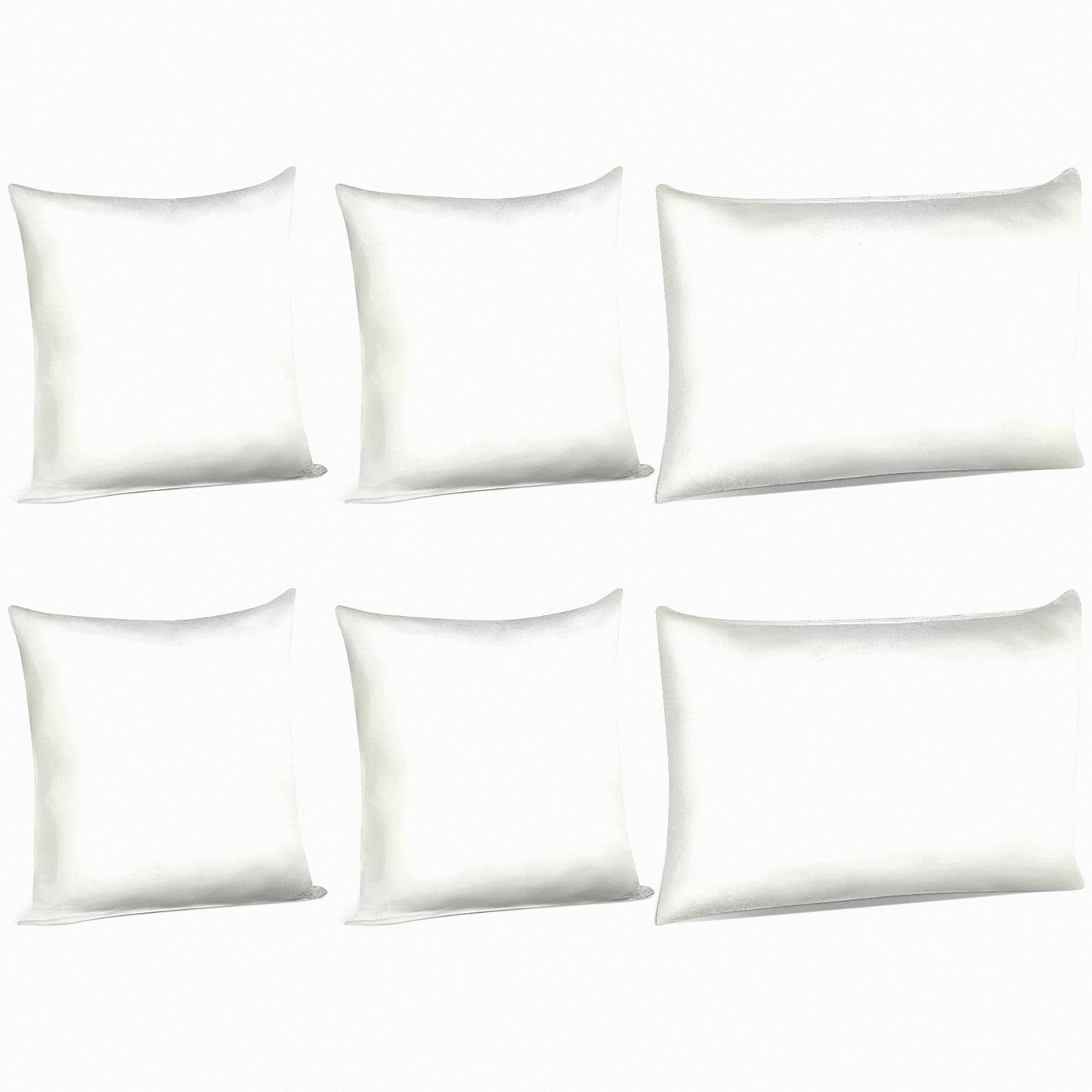 Premium Comfort Pillow Inserts - 6 Pack Set of 18x18 & 12x20 Inch White Square Throw Pillow Forms for Bed, Couch, Sofa - Indoor Decorative Stuffers for Bedroom & Living Room