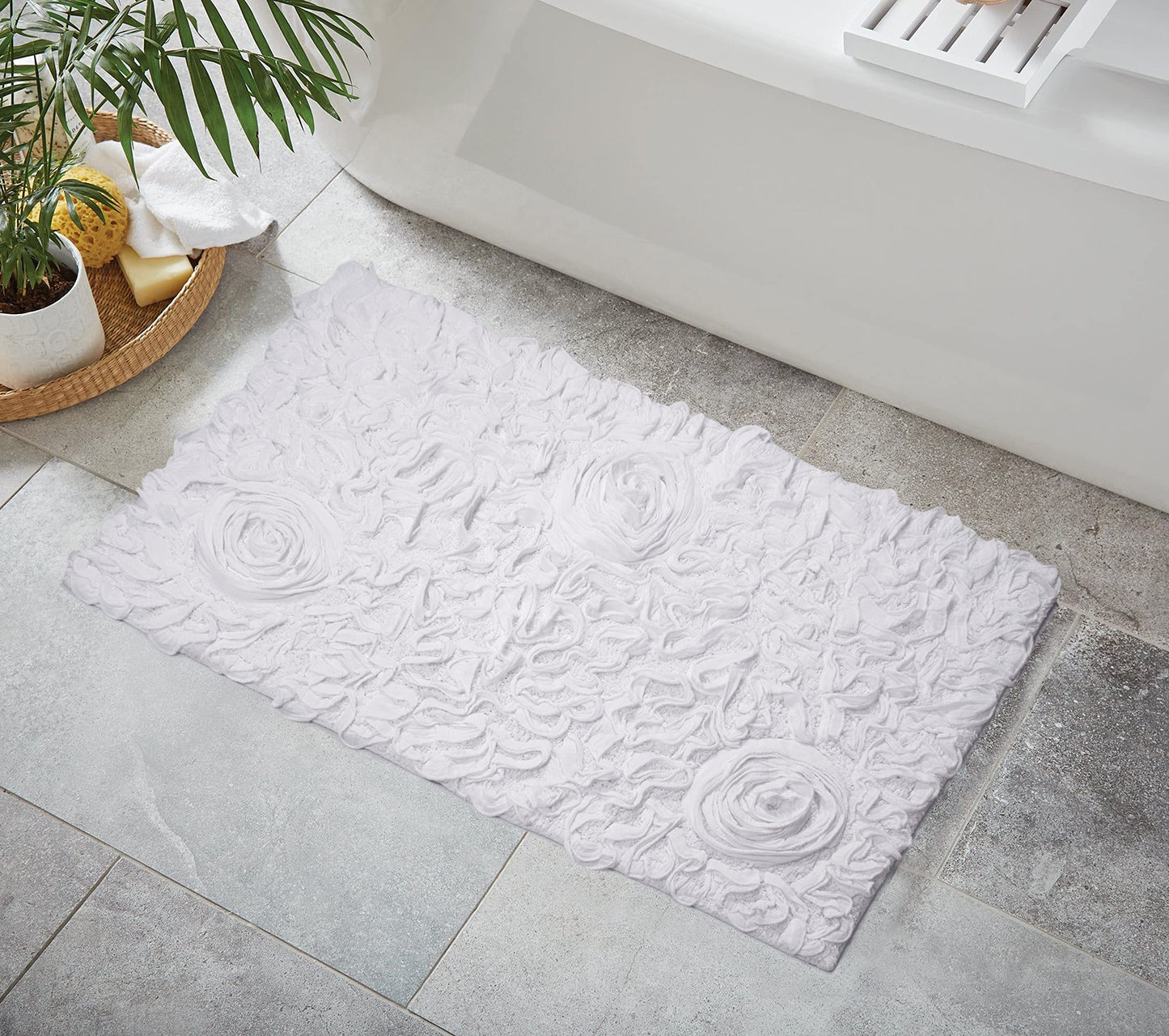 24"x40" Cotton Tufted Bath Rug White