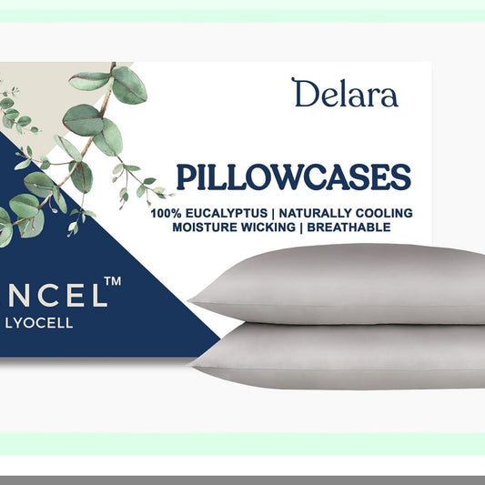 EcoLux Eucalyptus Pillowcase Set - 2 Pack, 21x32, Dove Grey, Easy Care - Soft Lyocell Bedding for Queen Size Pillows - Sustainable Luxury Sleep Essentials