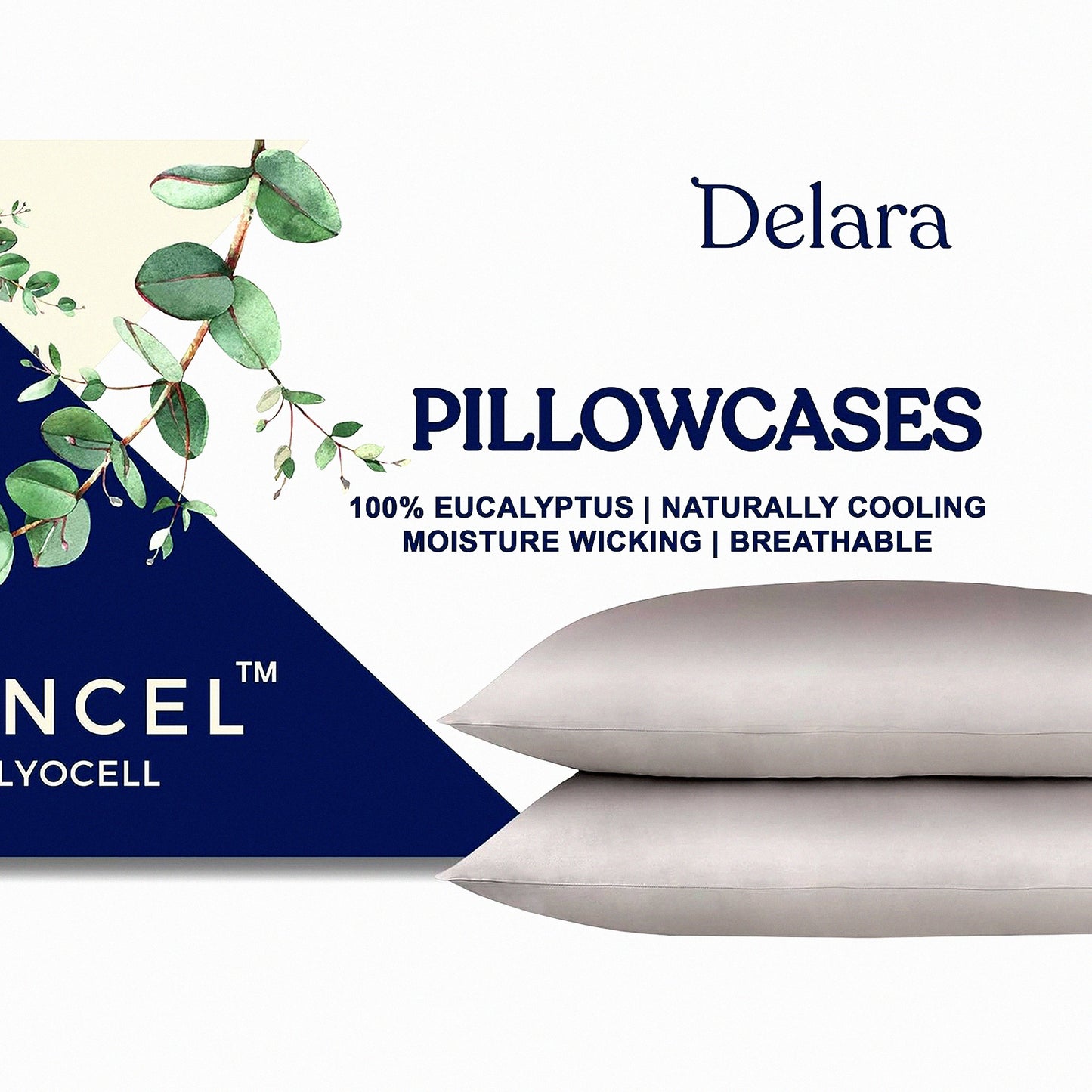 EcoLux Eucalyptus Pillowcase Set - 2 Pack, 21x32, Dove Grey, Easy Care - Soft Lyocell Bedding for Queen Size Pillows - Sustainable Luxury Sleep Essentials