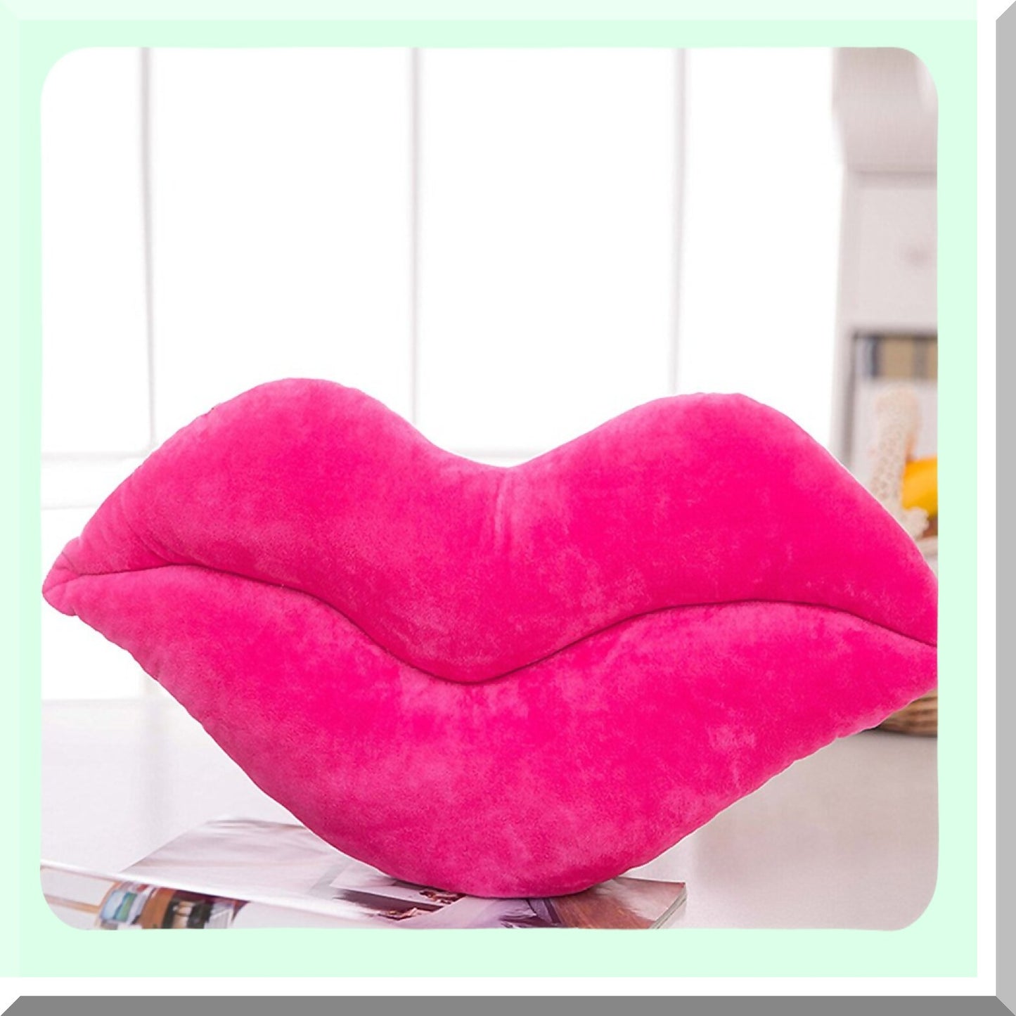Pink Lip Plush Pillow - Girls Day Gift - Soft Velvet Decorative Cushion - Reversible Throw Pillow for Bed, Couch, Office - 23.6 x 13.6 Inch