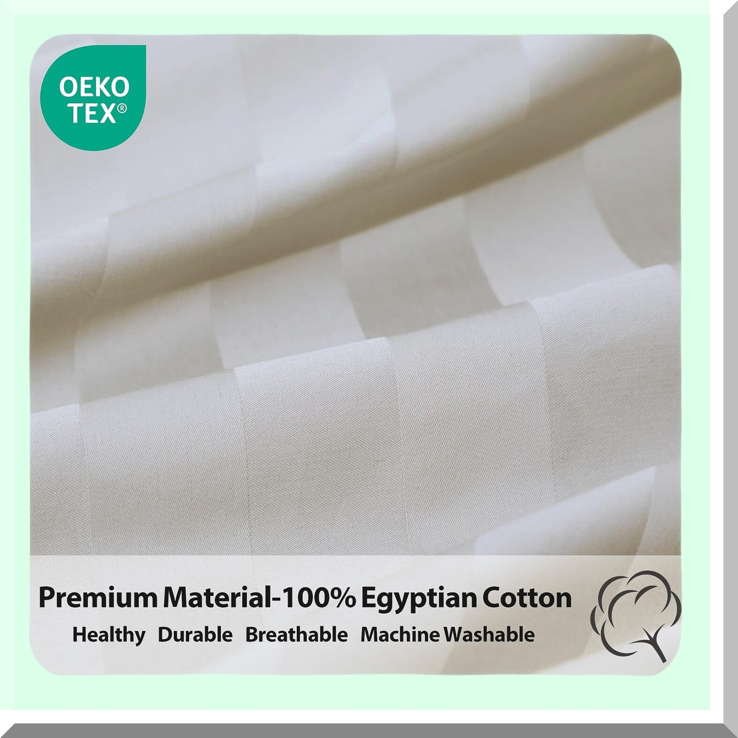 Luxury Cotton Stripe Fitted Sheet - Light Beige Twin Size - 600 Thread Count - Deep Pocket Mattress Sheet - Premium Quality Bottom Sheet - 100% Cotton