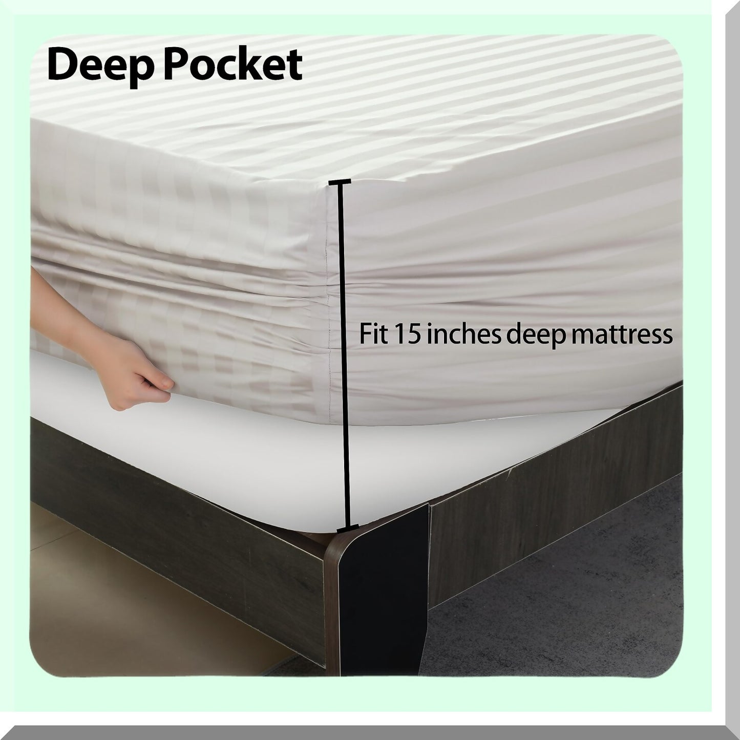 Luxury Cotton Stripe Fitted Sheet - Light Beige Twin Size - 600 Thread Count - Deep Pocket Mattress Sheet - Premium Quality Bottom Sheet - 100% Cotton