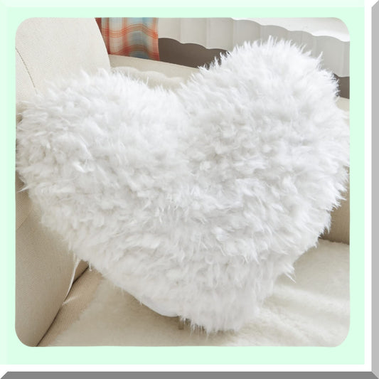 Fluffy Heart Shaggy Pillow - Valentine's Day Decorations - White Heart Shape Throw Pillow - 15.7X15.7 Inches - Decorative Pillow Cover and Insert